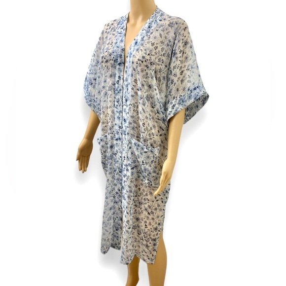 Rachel Zoe Blue Floral Kimono Robe Loungewear Cover Up Dress Women’s One size - Picture 3 of 14